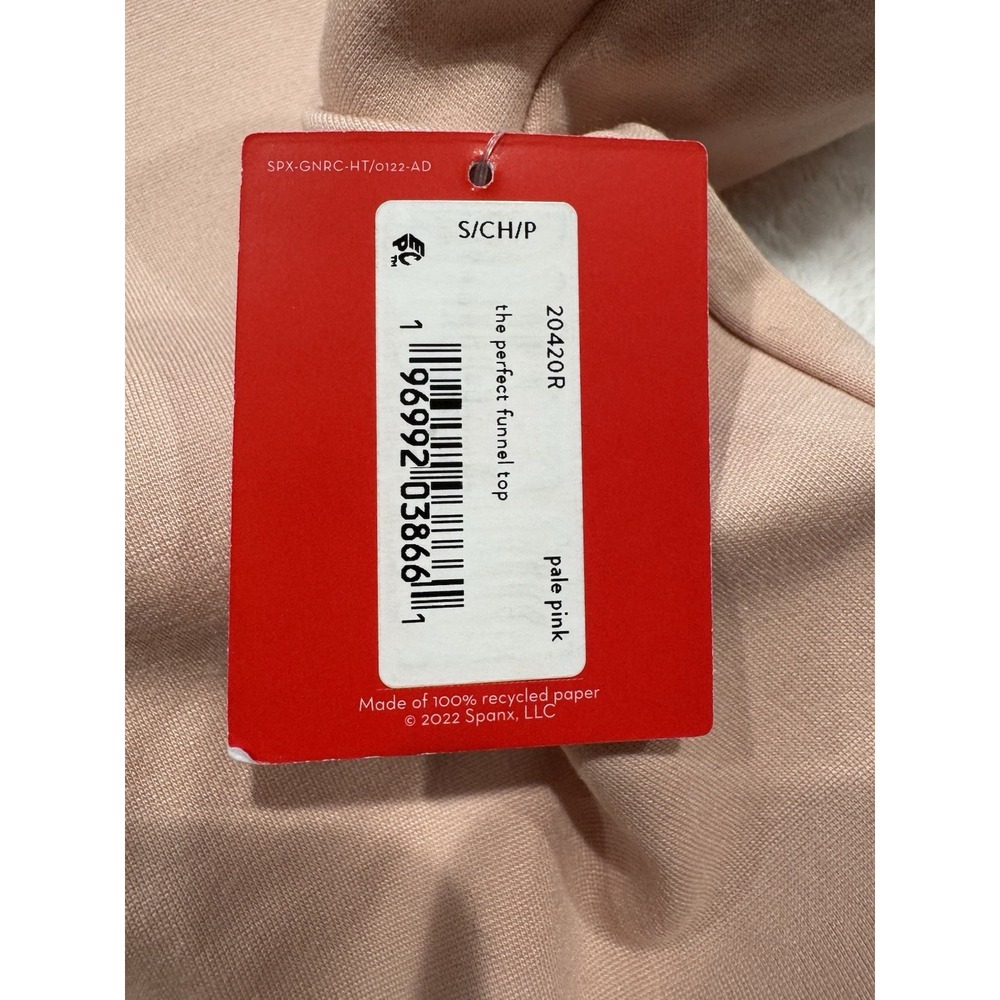 SPANX Size Small The Perfect Funnel Top' Pale Pink Short Sleeve / Back Zip - Picture 4 of 4